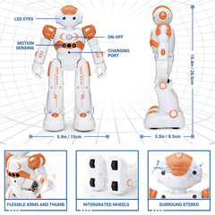 KingsDragon RC robot with blue eye light illuminates movement.