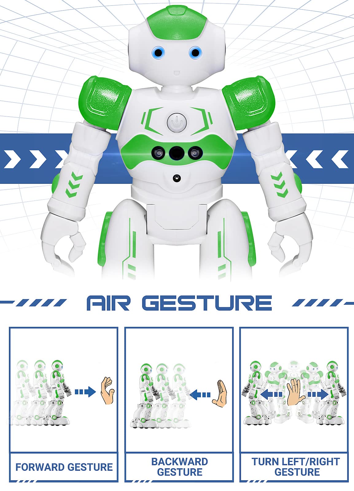 KingsDragon RC robot eyes-LED illuminate movement for engaging play.