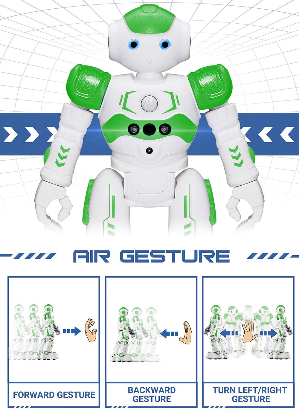 KingsDragon RC robot eyes-LED illuminate movement for engaging play.