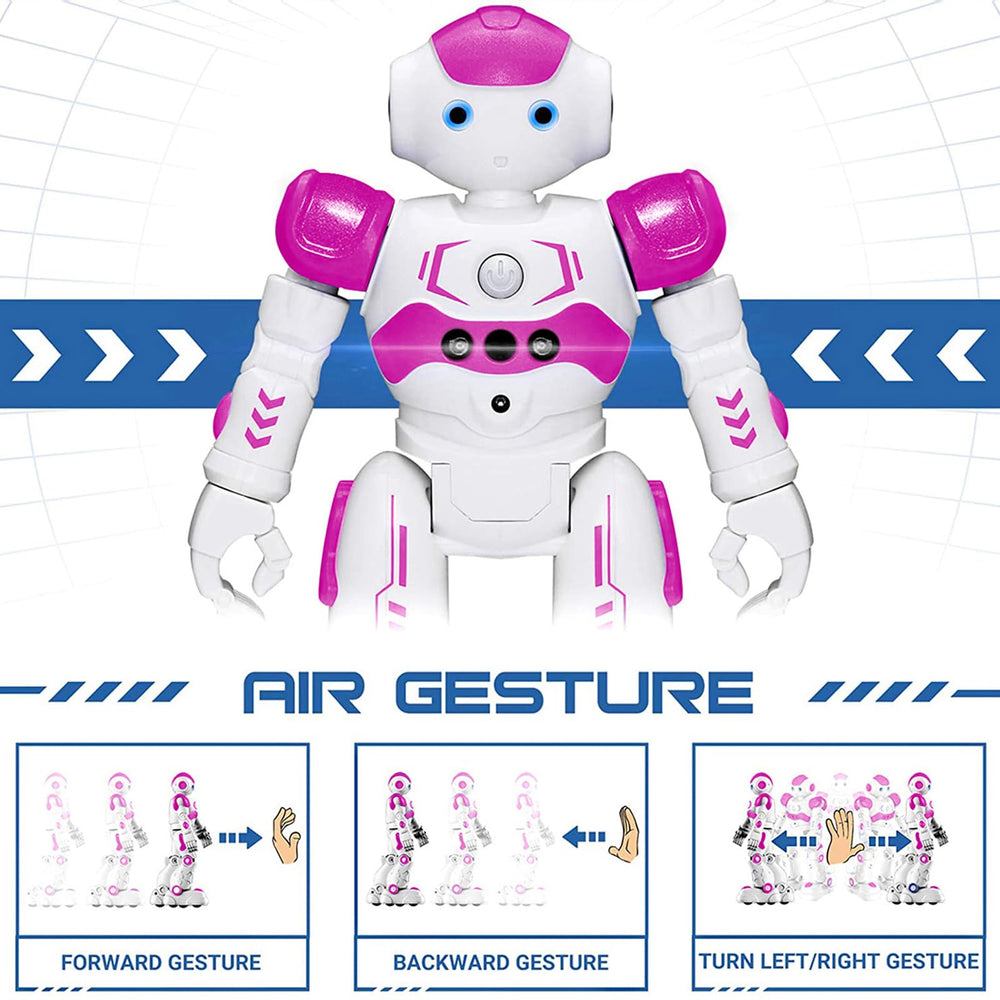 KingsDragon RC robot LED-eyes light up as it moves to engage kids.