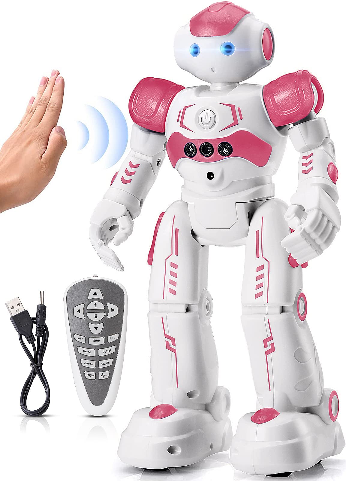 KingsDragon RC robot pink body, durable ABS for safe play.