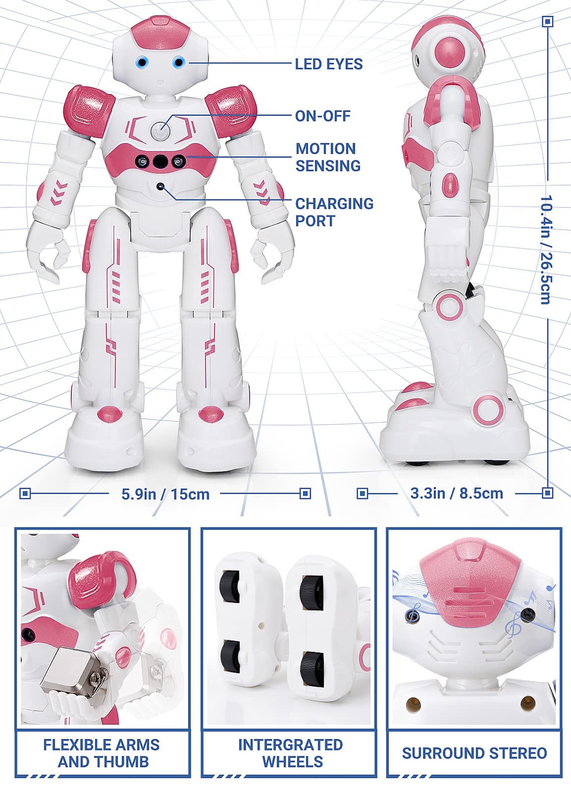 KingsDragon RC robot pink gesture-control demonstrating intuitive hand commands.