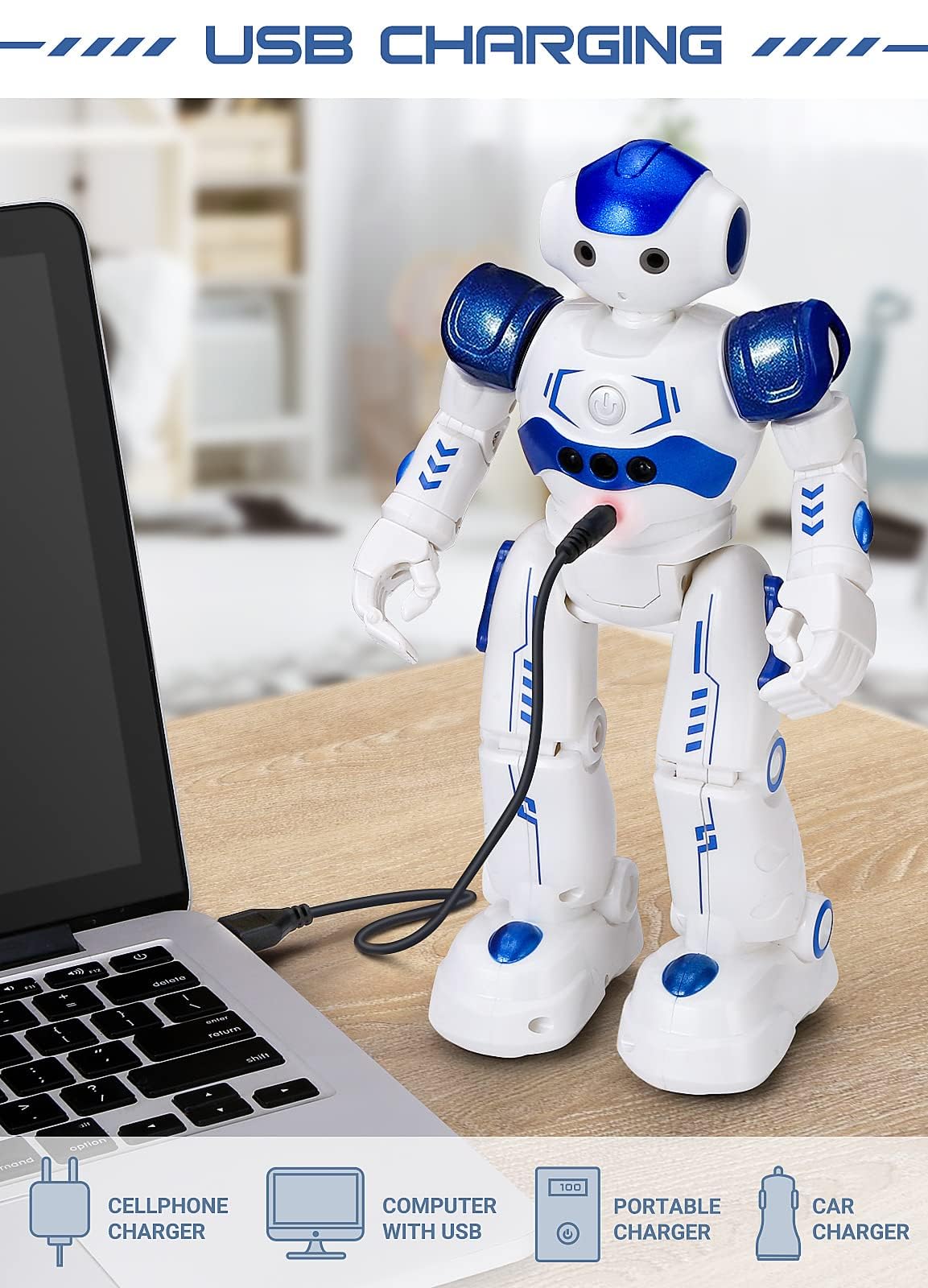 KingsDragon RC robot charging via USB for quick recharges
