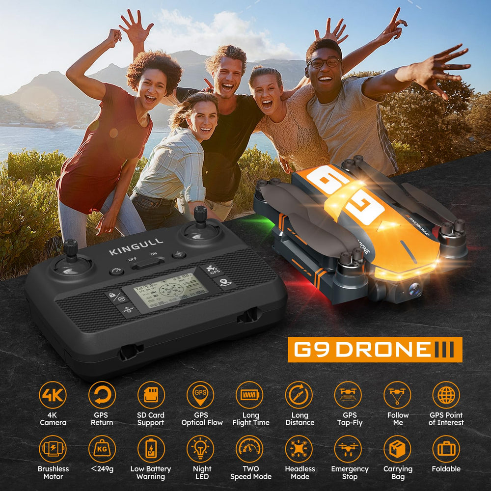 Kingull G9 foldable design enabling portable travel-ready drone.