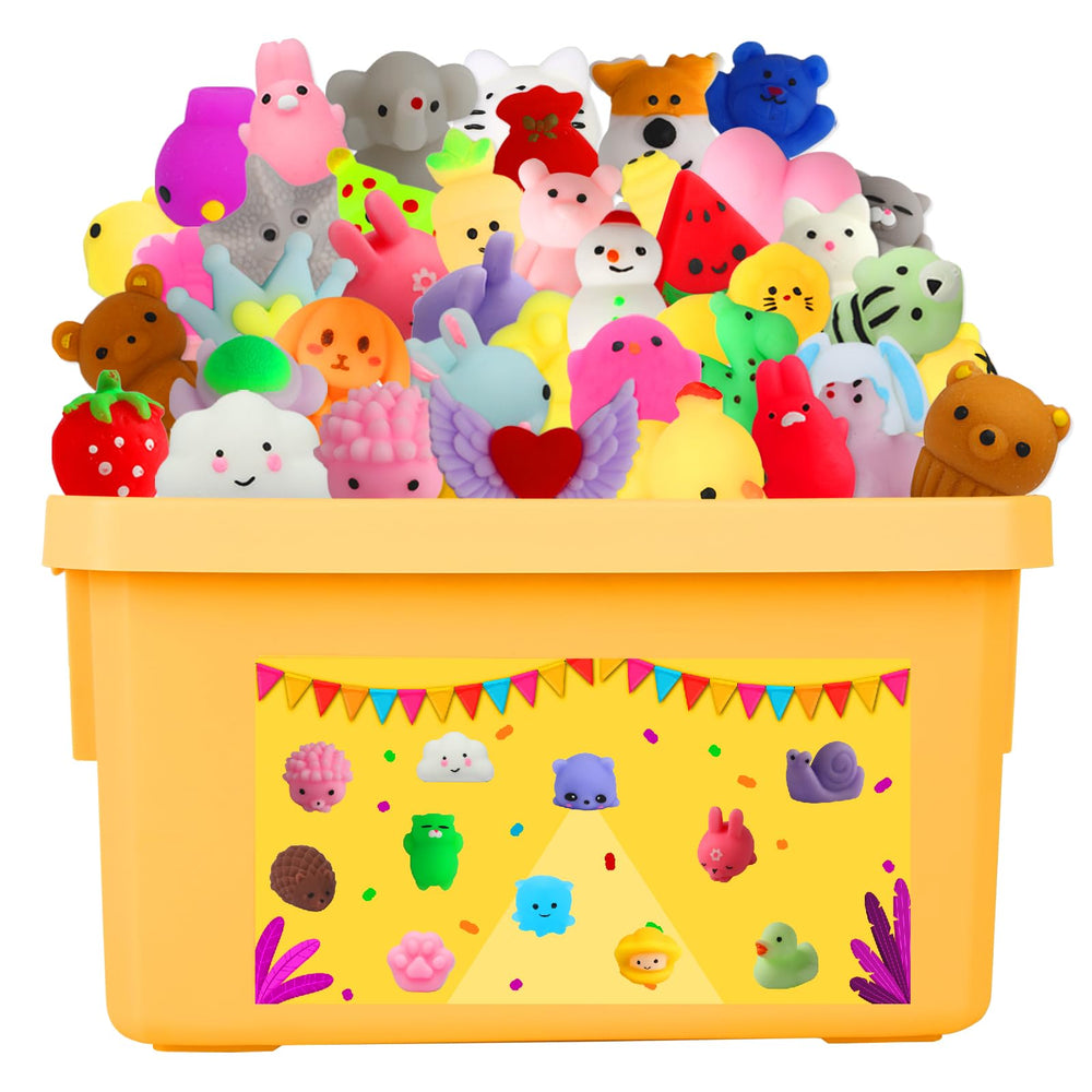 KINGYAO kawaii squishies 130-pack with animals, for imaginative play and sensory fun.