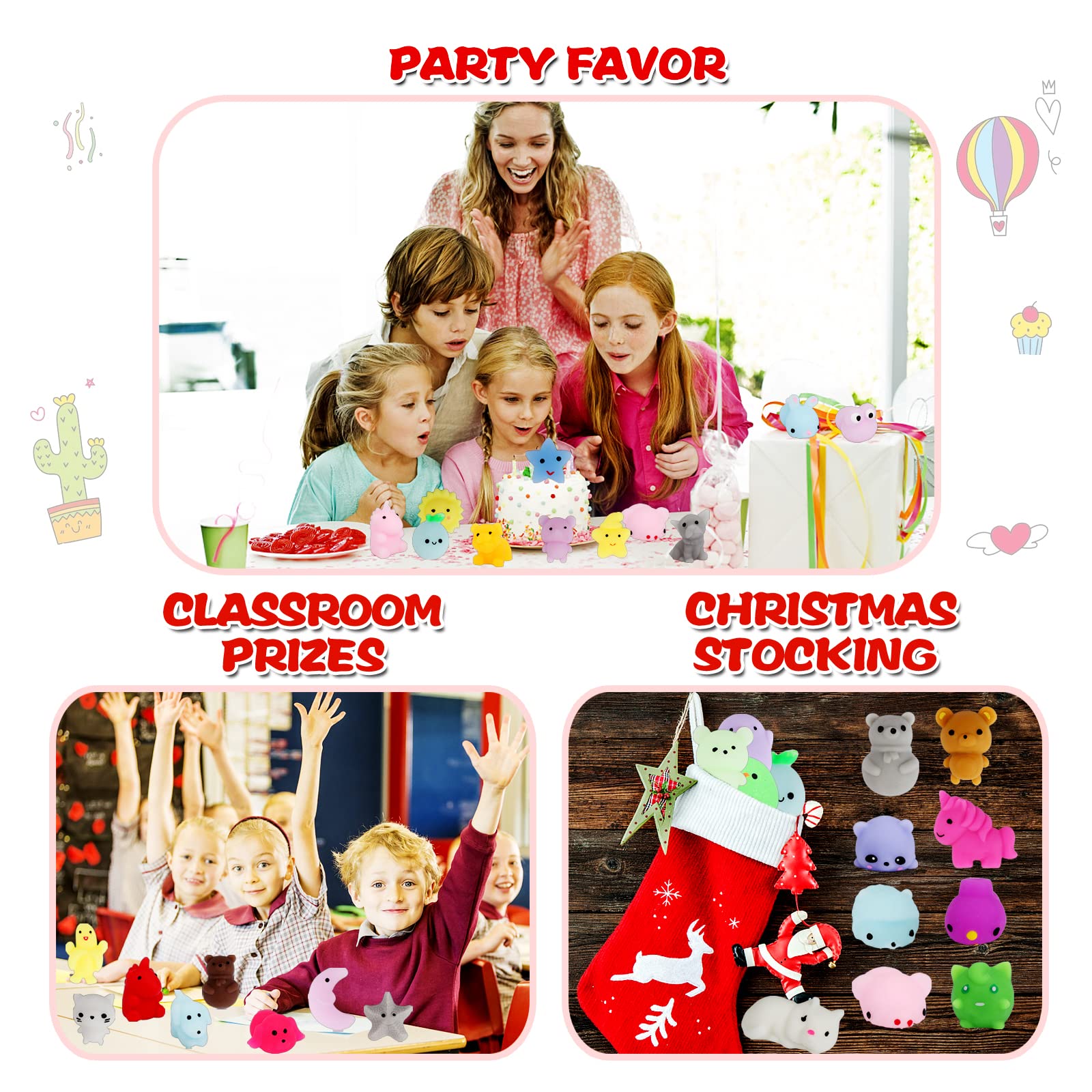 KINGYAO 80-piece mochi squishy image shows classroom prize and party favor potential