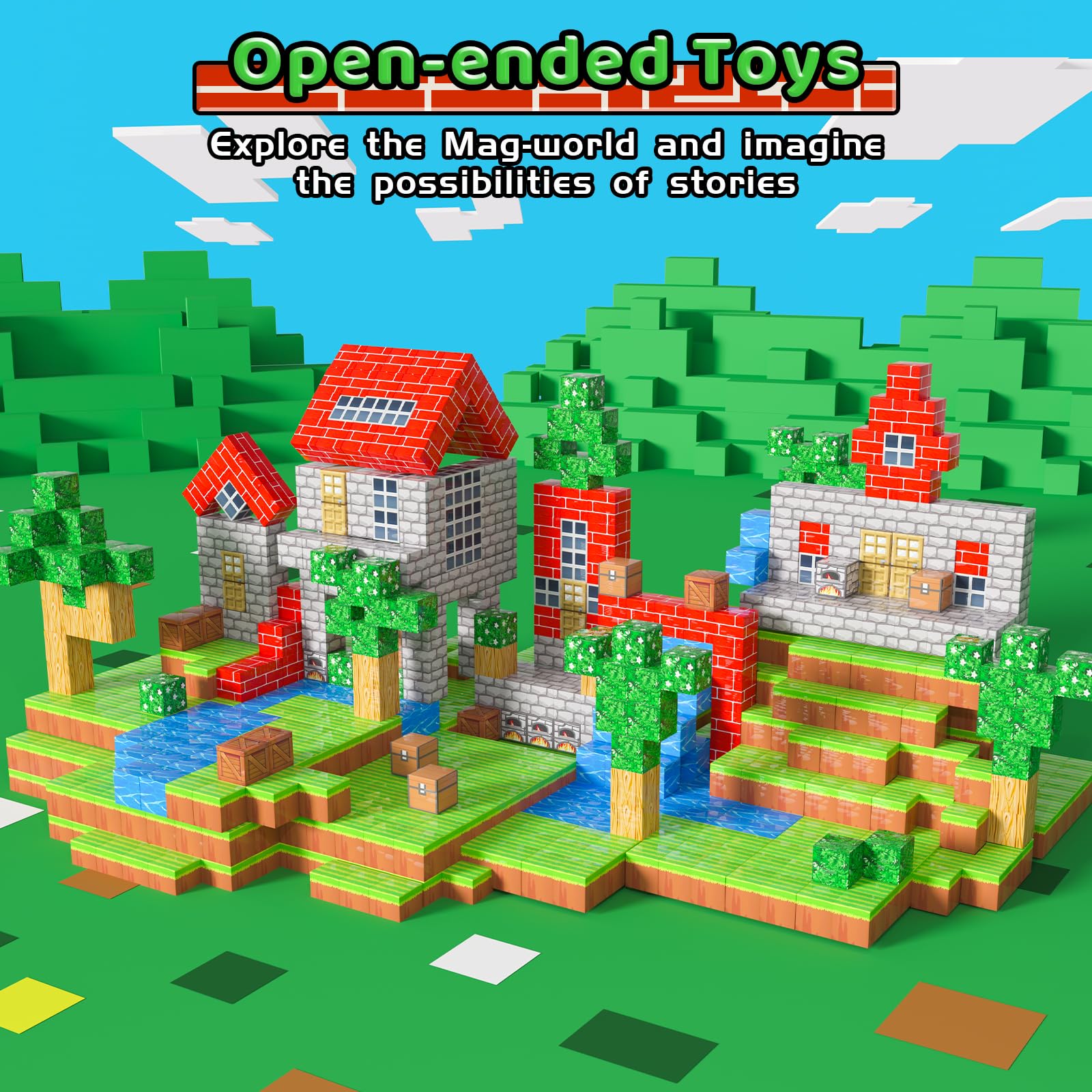 Kinhzrude Magnetic Blocks for vehicles and towers inspire creative construction.