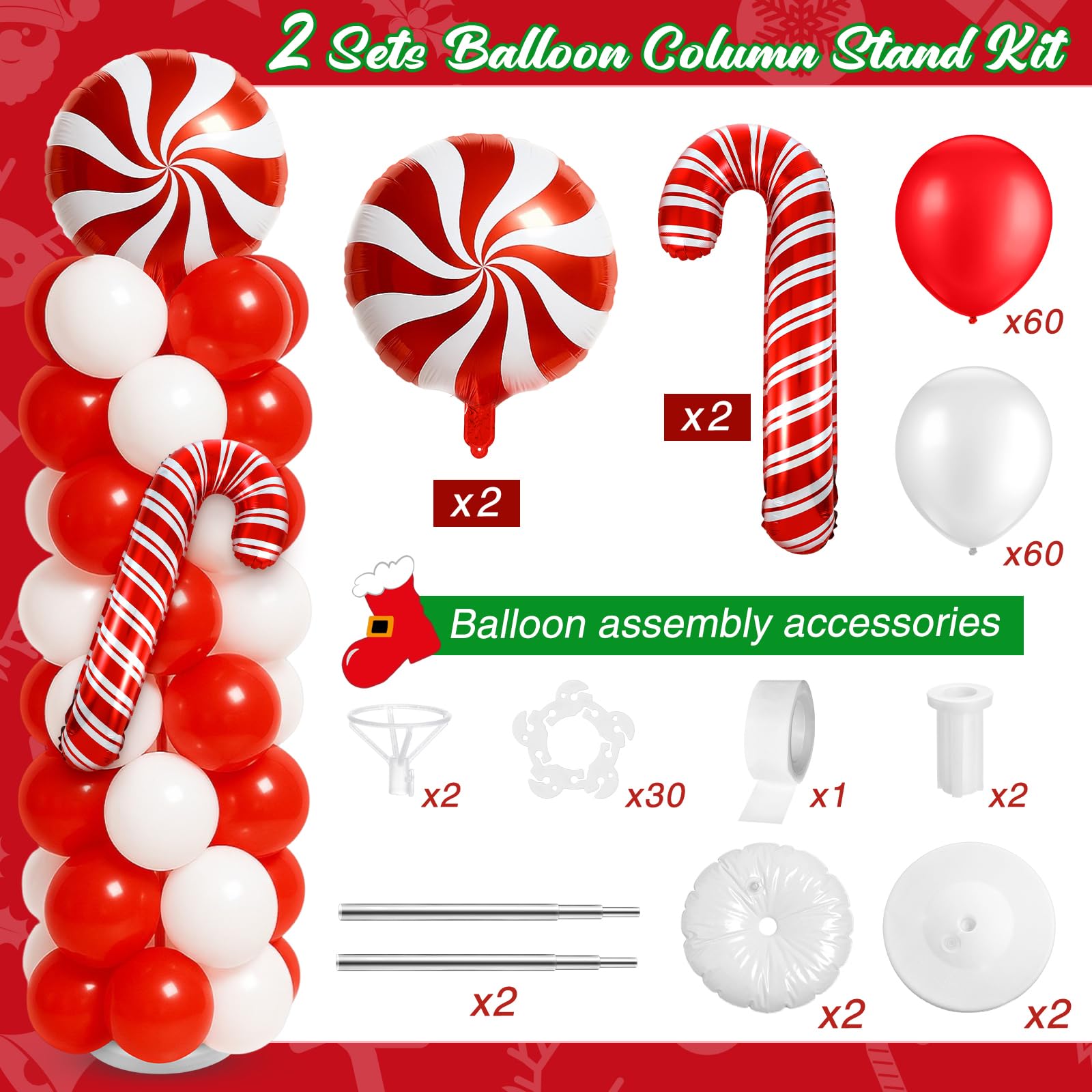 Kinlop cane candy balloons enhance the holiday candy theme for photos.