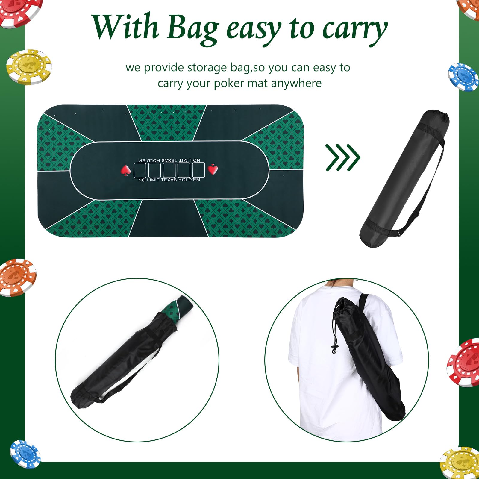 Kinlop poker mat features durable edge stitching to prevent warping.