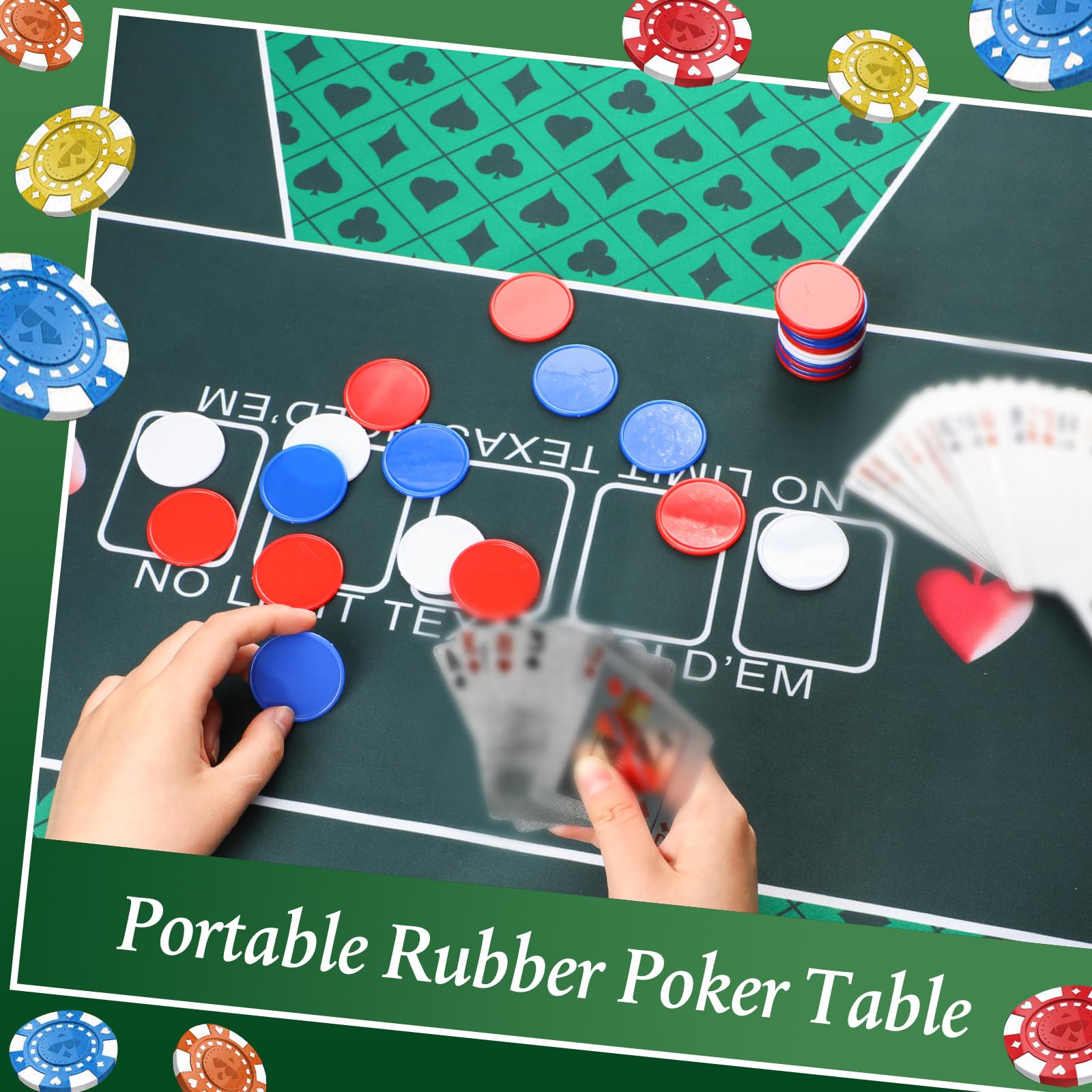 Kinlop foldable poker mat folds compactly for travel and outdoor games.