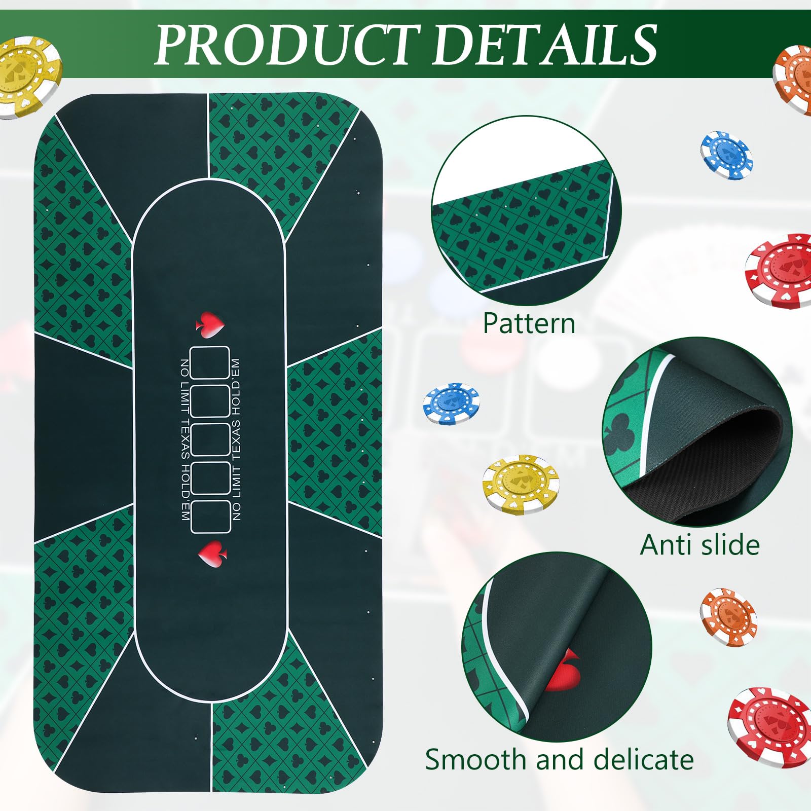 Kinlop waterproof rubber surface resists wrinkles for smooth play.