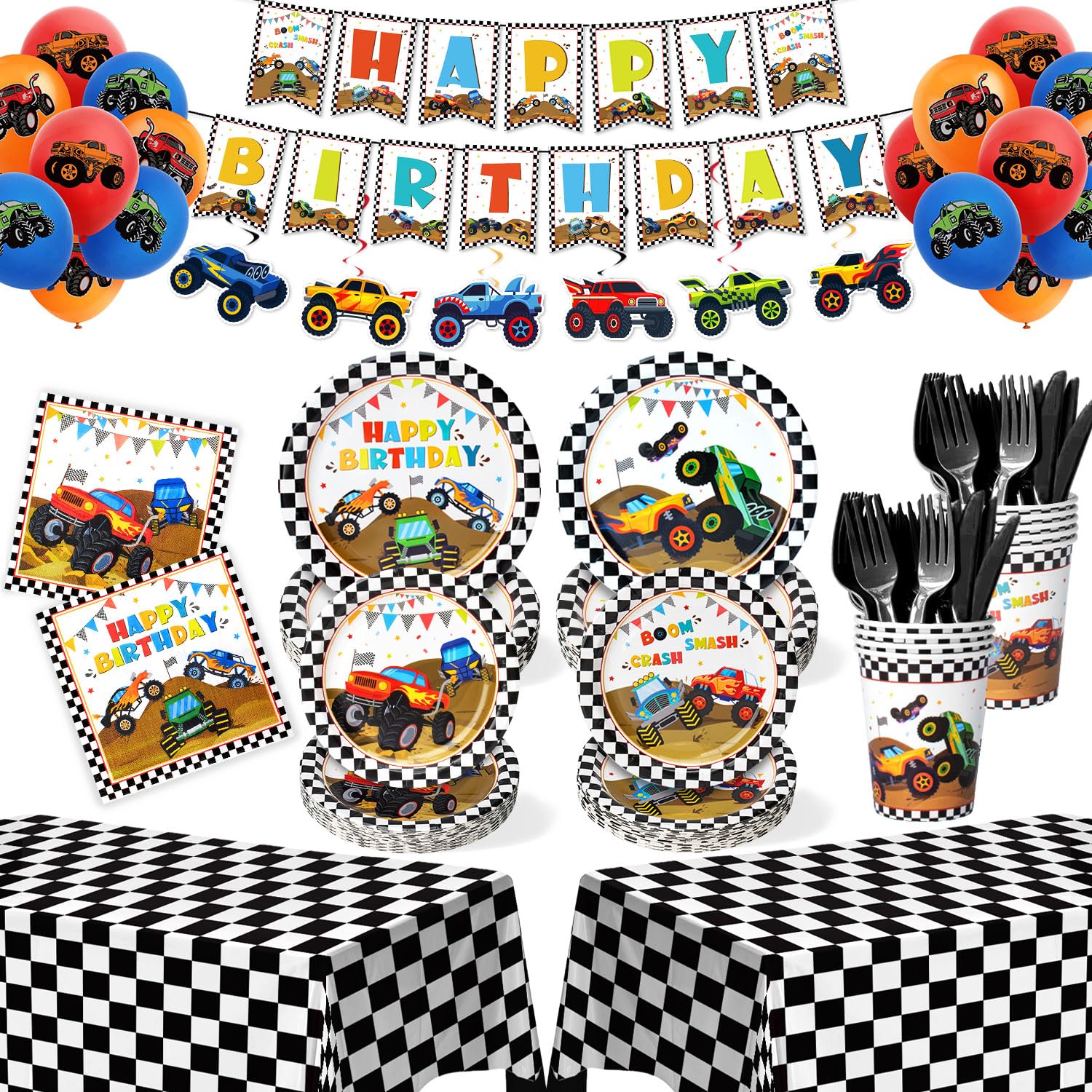 Kinovo Monster Truck banner brightens the party entrance, signaling a fun theme.