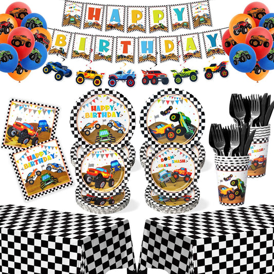 Kinovo Monster Truck banner brightens the party entrance, signaling a fun theme.