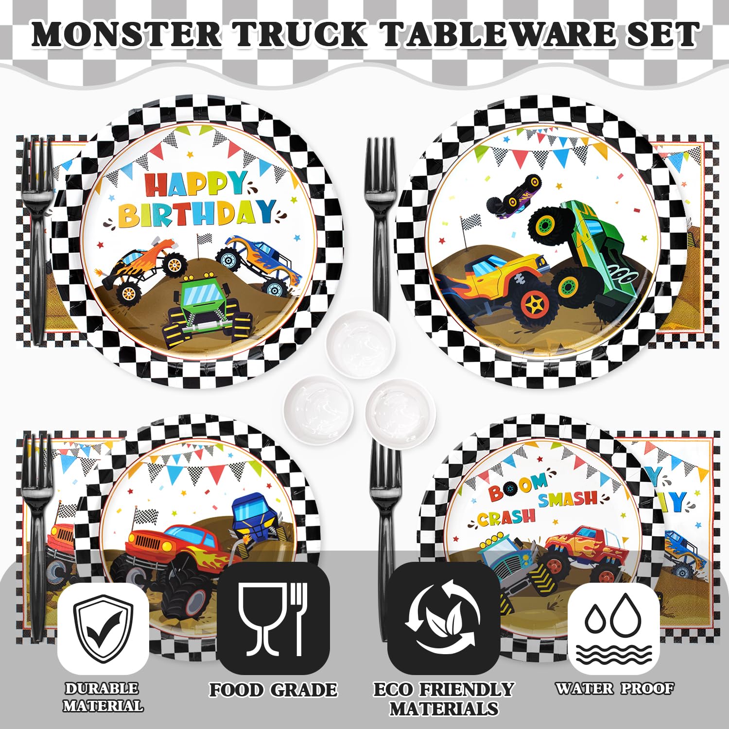 Kinovo Monster Truck napkins absorb spills and celebrate the theme.