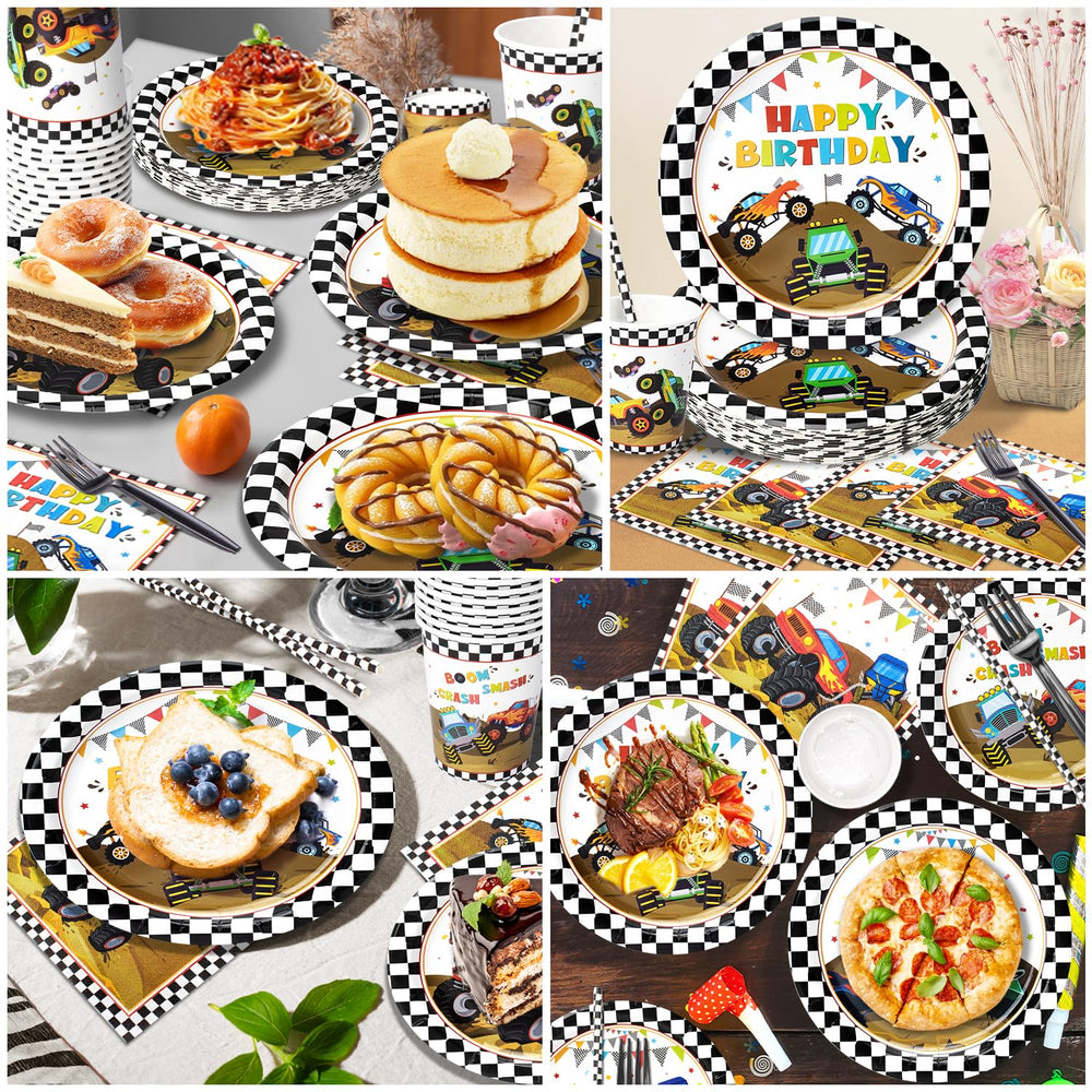Kinovo Monster Truck tablecloths protect surfaces while adding race-day style.