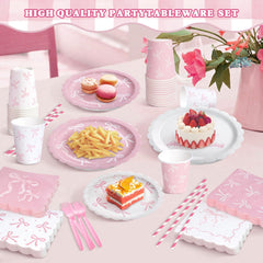 Kinovo pink bow napkins 5.9-inch for easy cleanup.