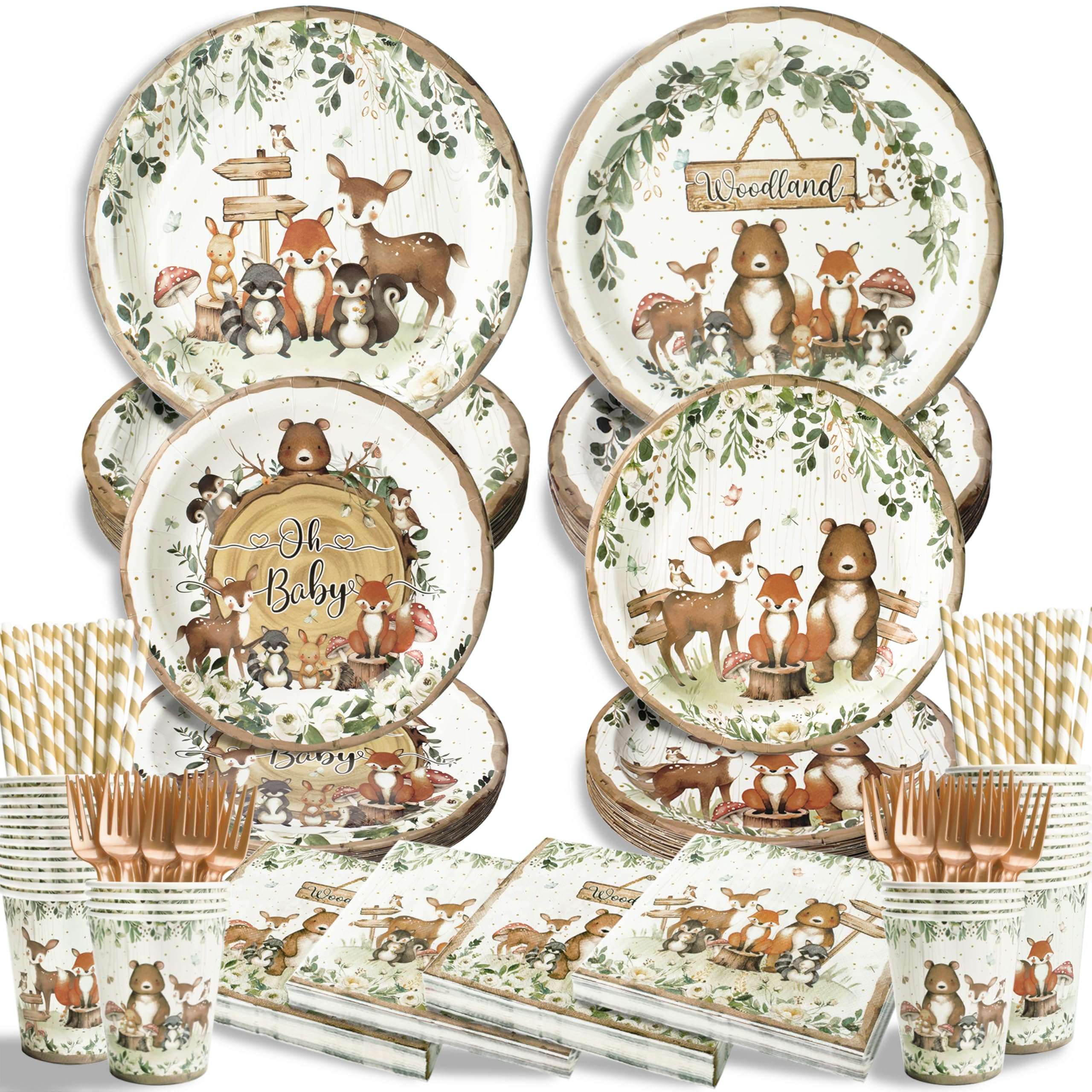 Kinovo woodland baby shower plates 9-inch sturdy for easy serving