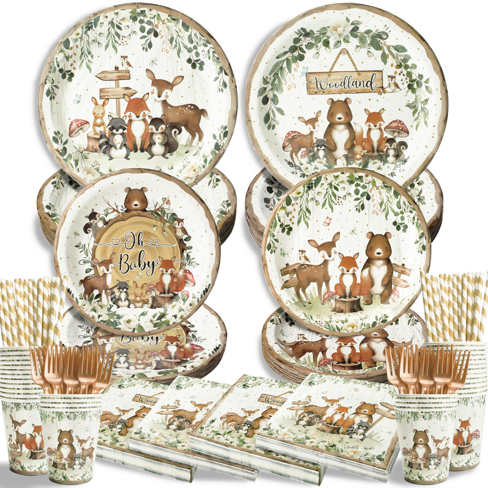 Kinovo woodland baby shower plates 9-inch sturdy for easy serving