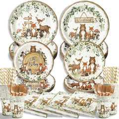 Kinovo woodland baby shower plates 9-inch sturdy for easy serving
