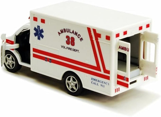 KiNSMART Rescue Team Ambulance with pull-back action for speedy chase play.