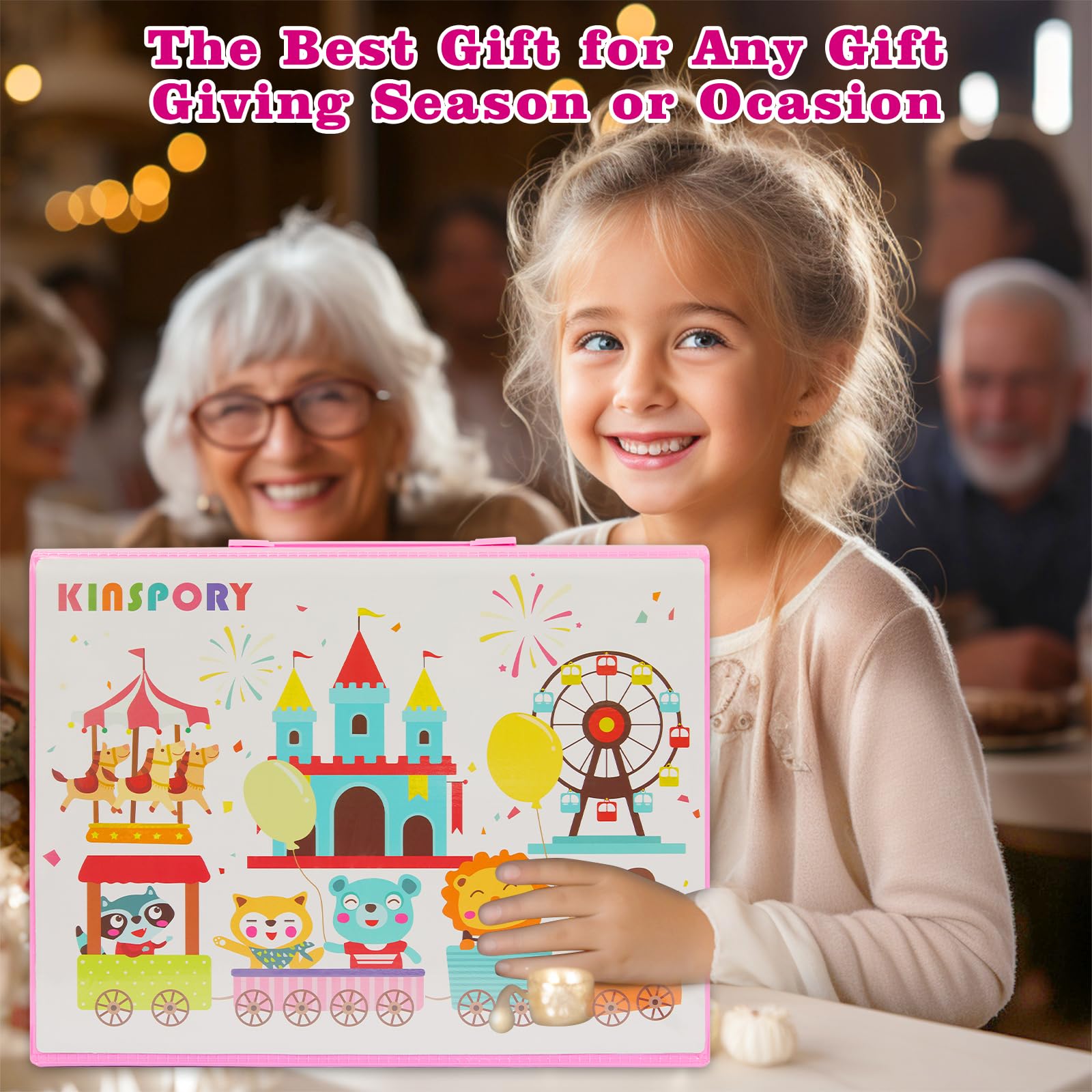 KINSPORY oil pastels and crayons neatly organized in a sturdy case for easy packing.
