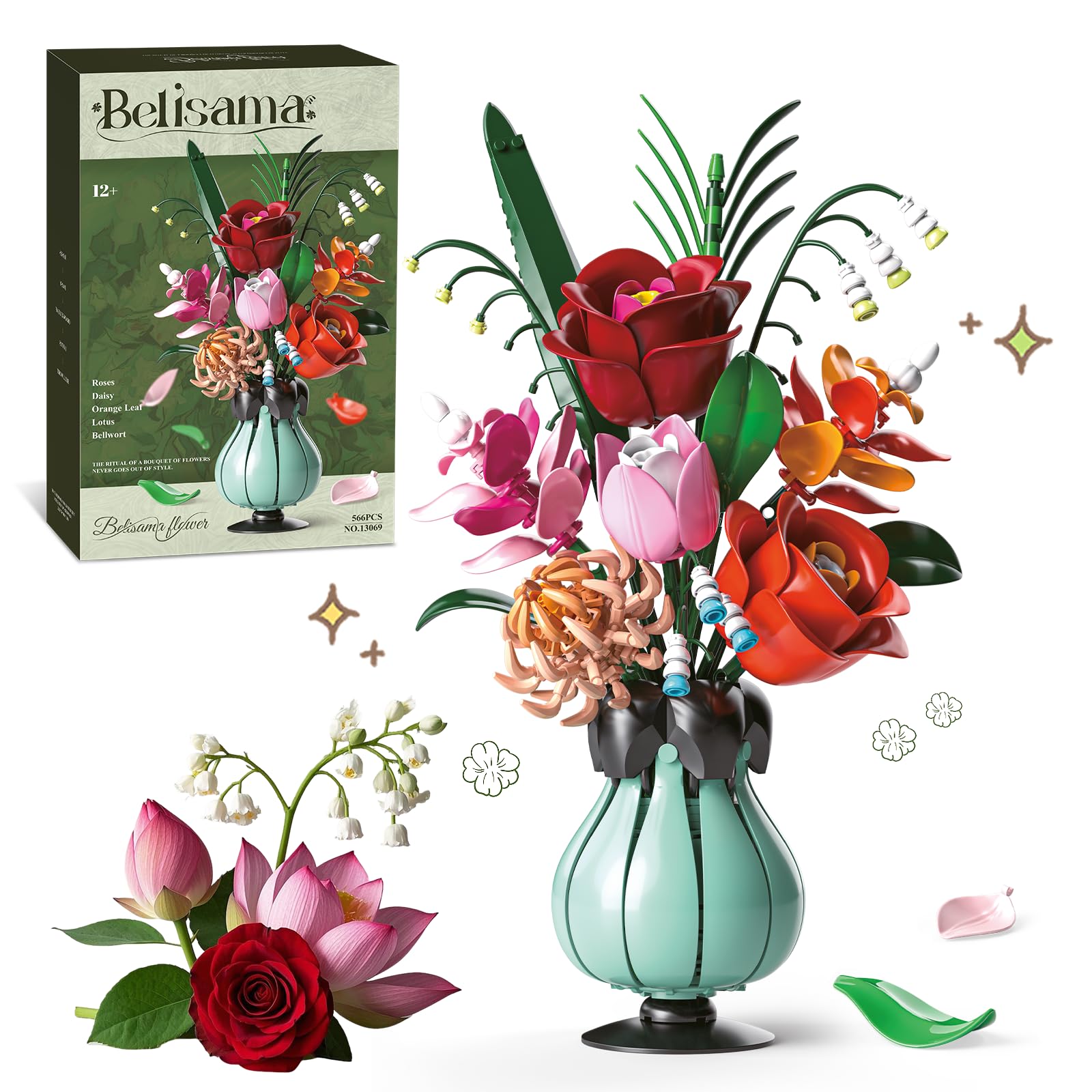 Kiothdre bouquet blocks with roses and vase for chic home decor.