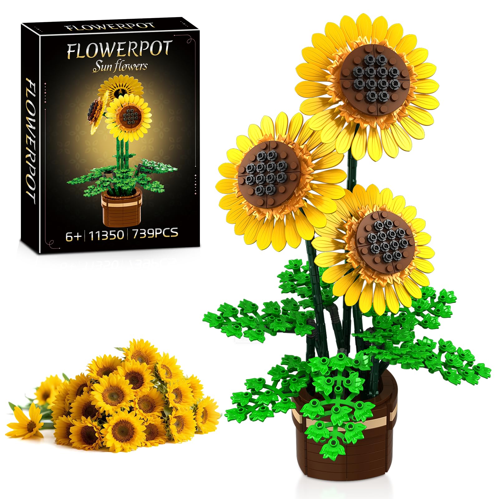 kiothdre sunflower-building-set-vase: vibrant display piece for desks and living spaces.