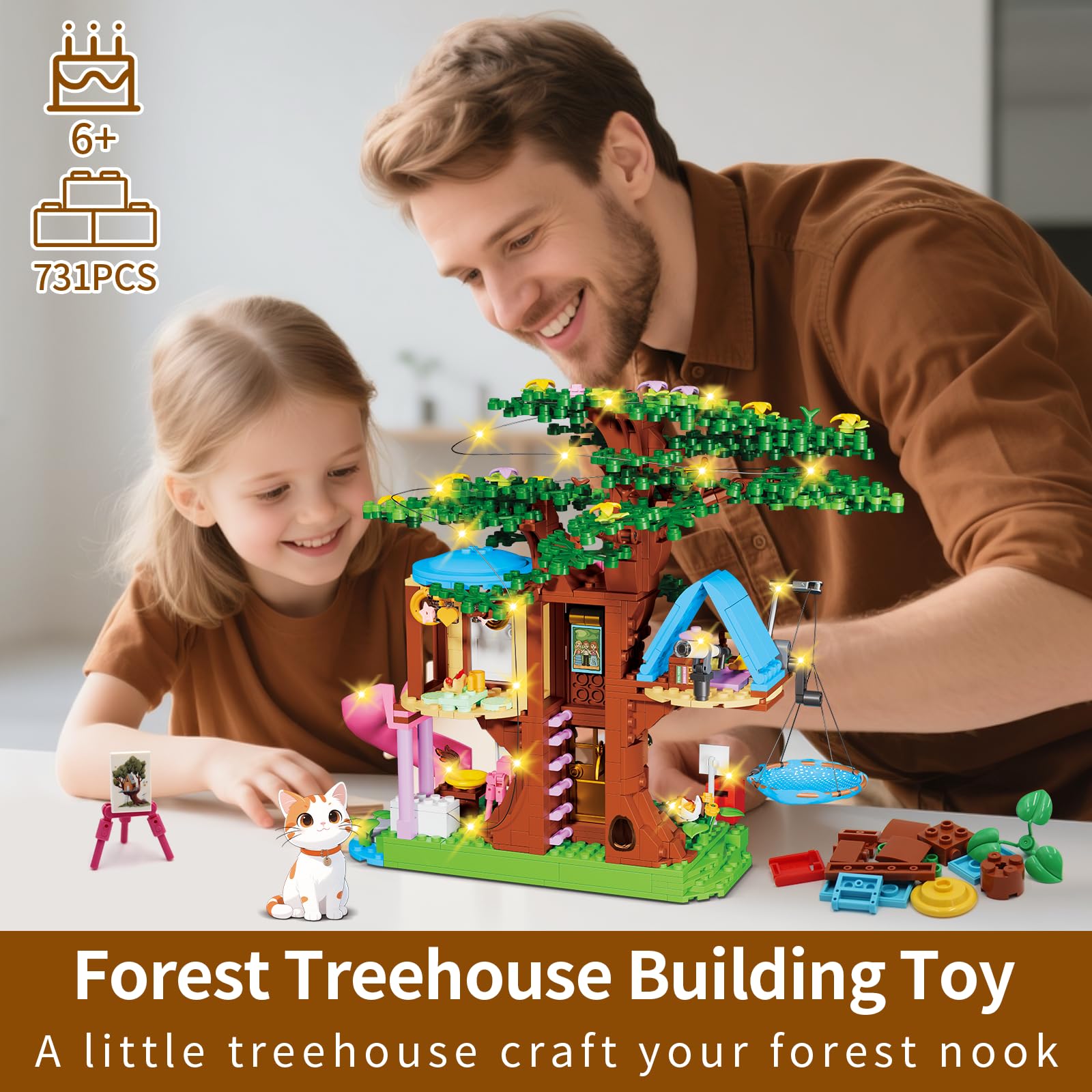 Kiothdre Treehouse LED Lighting enhances nighttime adventures with magical ambiance.