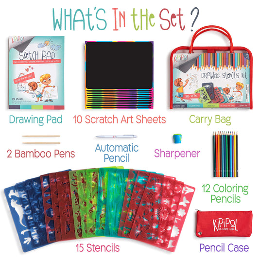 Kipipol stencil set with over 260 designs offering wide creative options for kids.