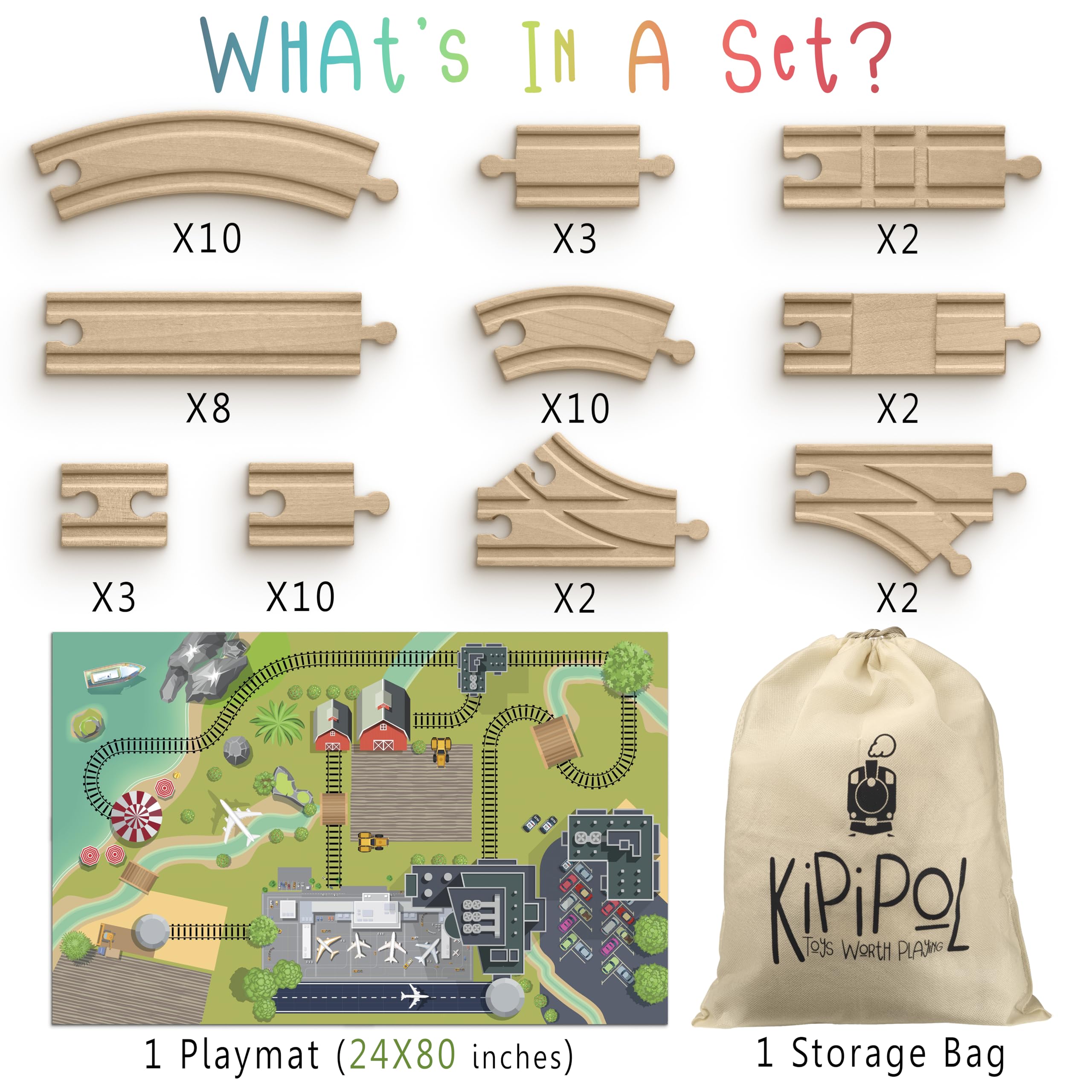 Kipipol cross-track enables varied junctions for dynamic wooden train adventures.