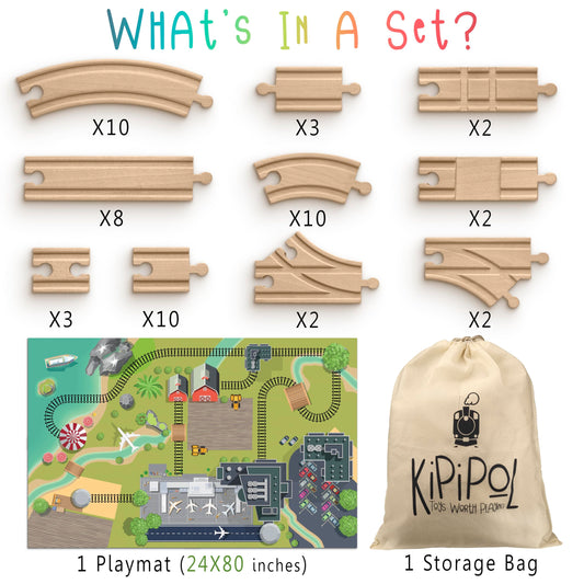Kipipol cross-track enables varied junctions for dynamic wooden train adventures.