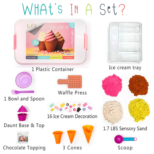 Kipipol Sensory Bin colors pink brown white and green inspire storytelling.