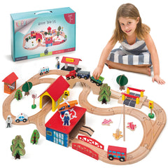 KipiPol wooden train set 69-piece collection promotes creative play and fine motor skills