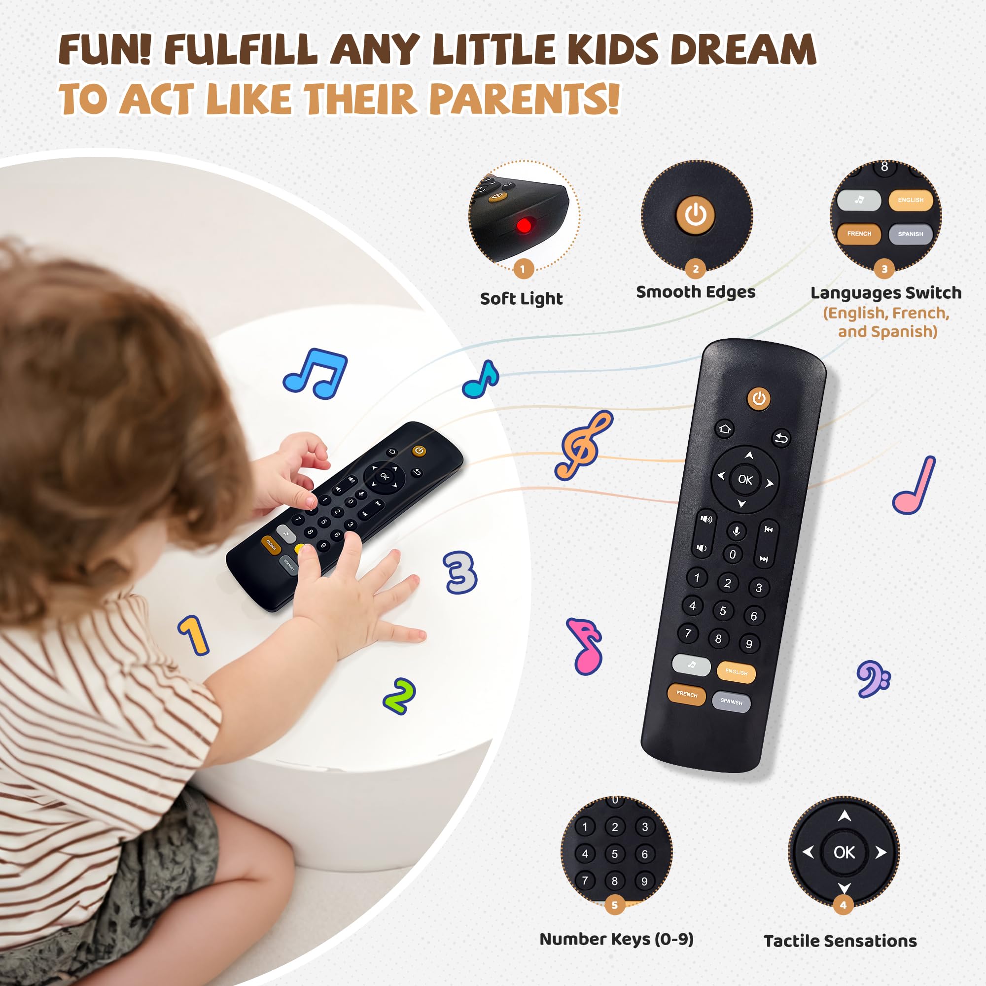 KIRALUMI remote shows three languages to support early multilingual exposure