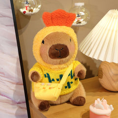 Four sweaters from the Kireidane capybara plush wardrobe in soft fabric