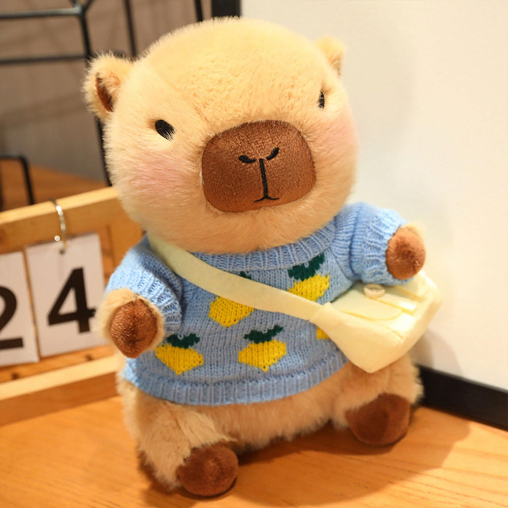 Close-up of the soft fabric and durable stitching on the Kireidane capybara plush