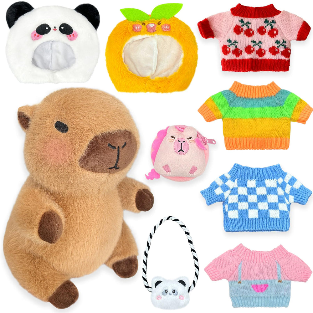 Kireidane capybara plush with full 9-piece outfit set for creative dress-up play