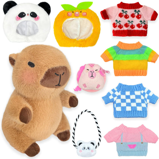 Kireidane capybara plush with full 9-piece outfit set for creative dress-up play