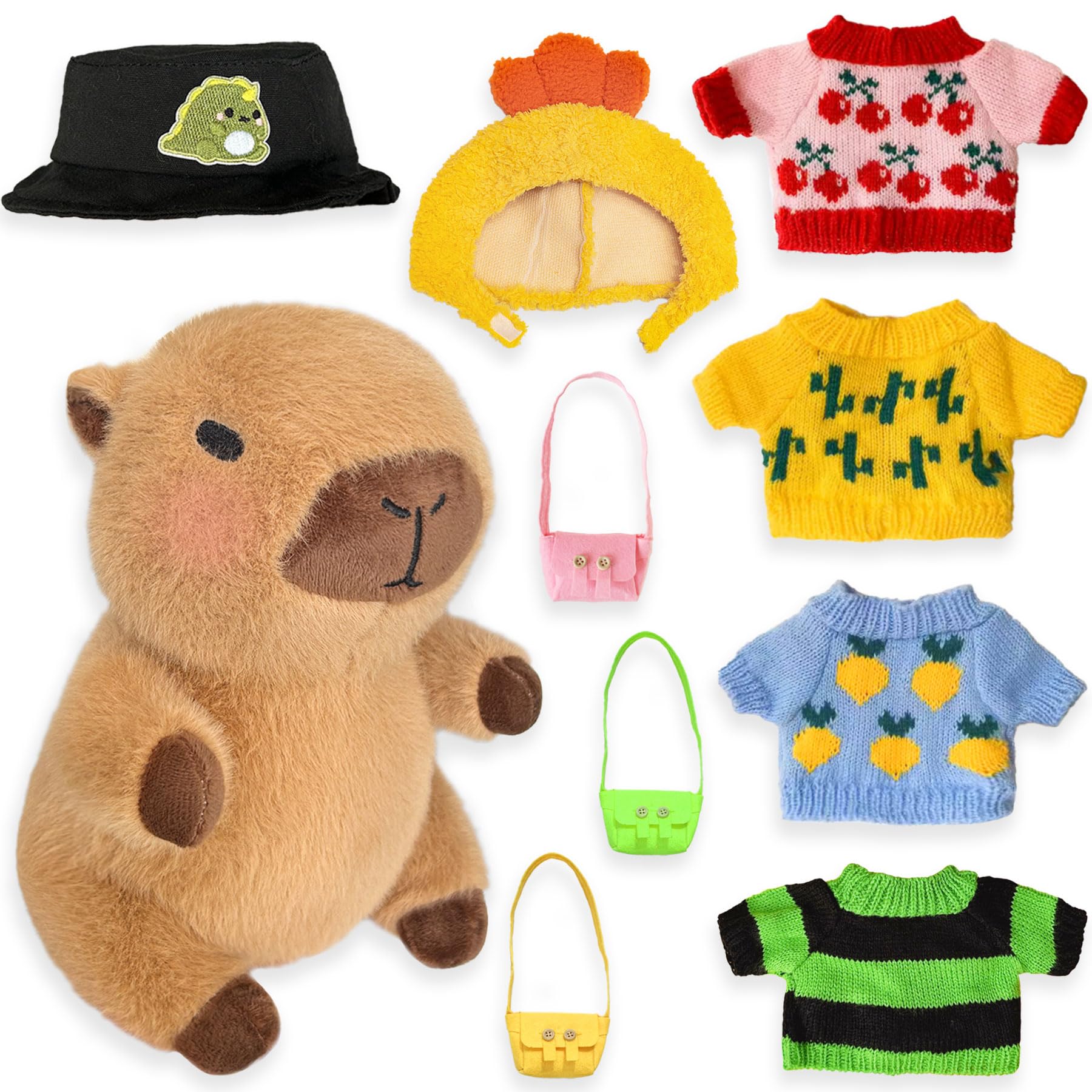 Kireidane capybara plush with nine outfits for versatile dress-up play and imagination