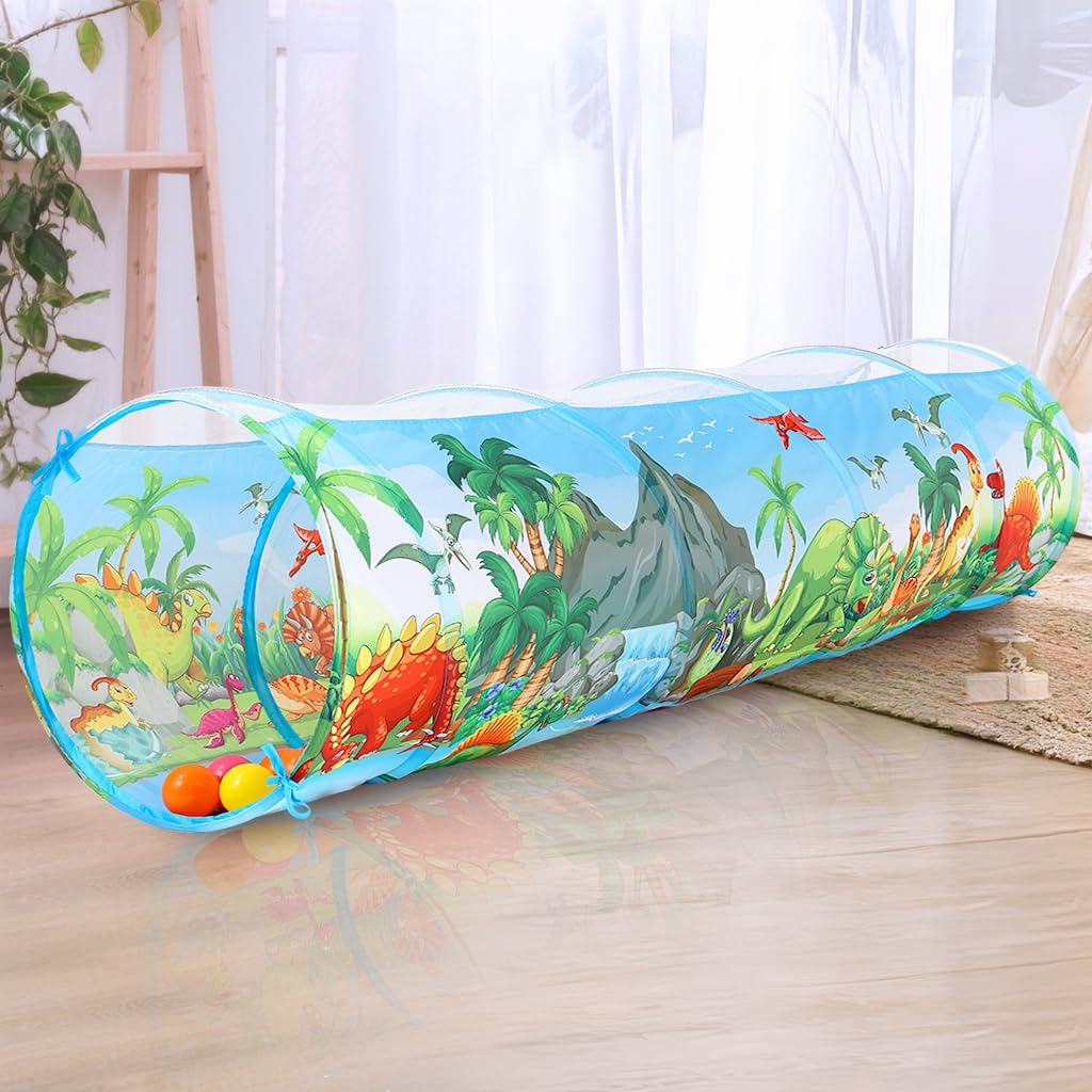 KirKjufell Dinosaur Play Tunnel foldable design for easy storage and setup.