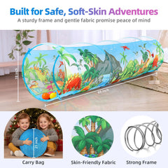 KirKjufell Dinosaur Play Tunnel supports multi-use play and motor skills.