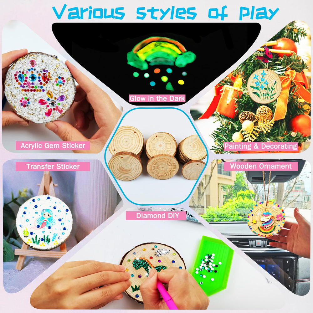 KIRKOTOY paint and diamond stickers kit for sparkling wood crafts