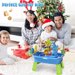 Kirntcoy durable blue plastic withstands indoor or outdoor toddler play.