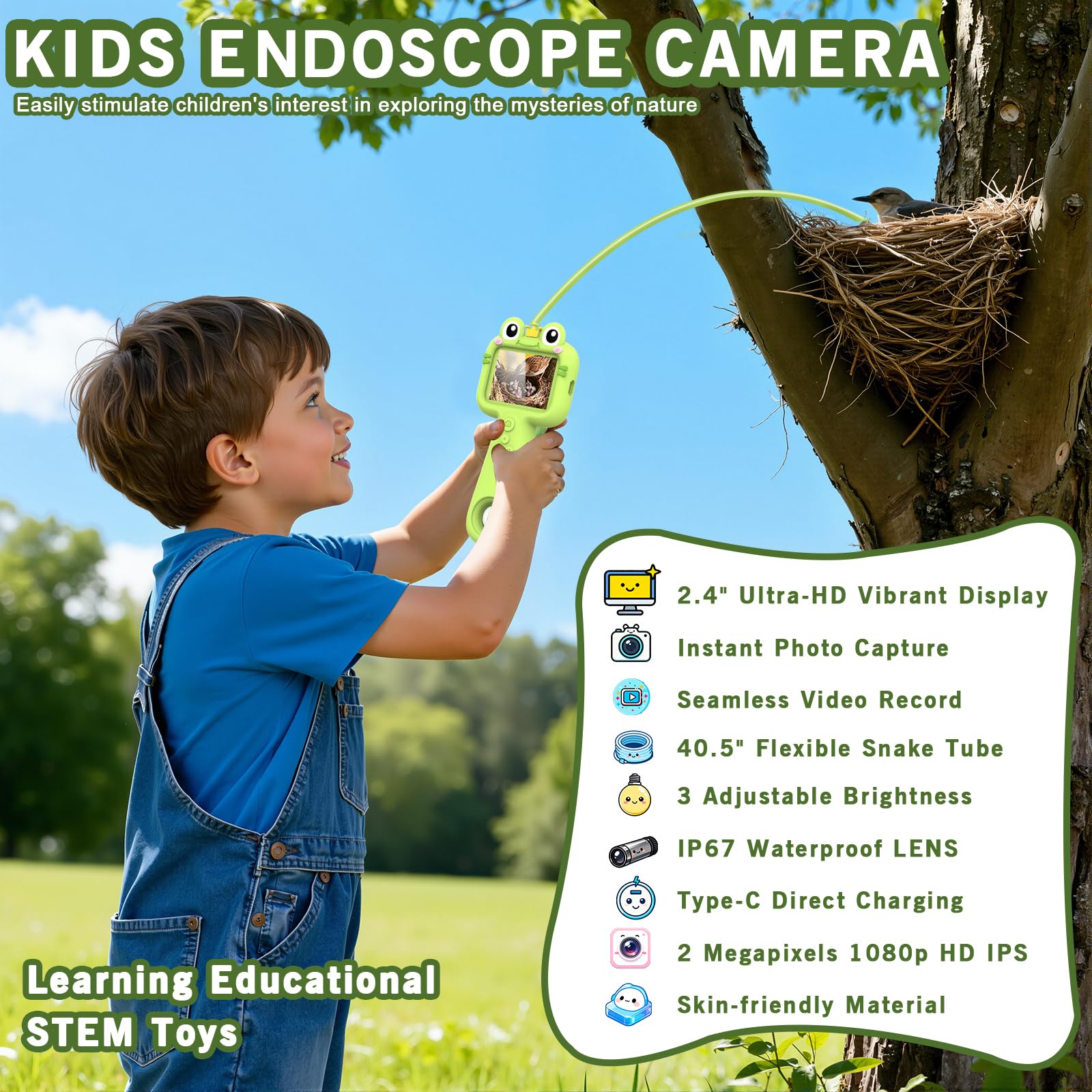 Kiscamgear endoscope lens close-up with light for detailed inspection.