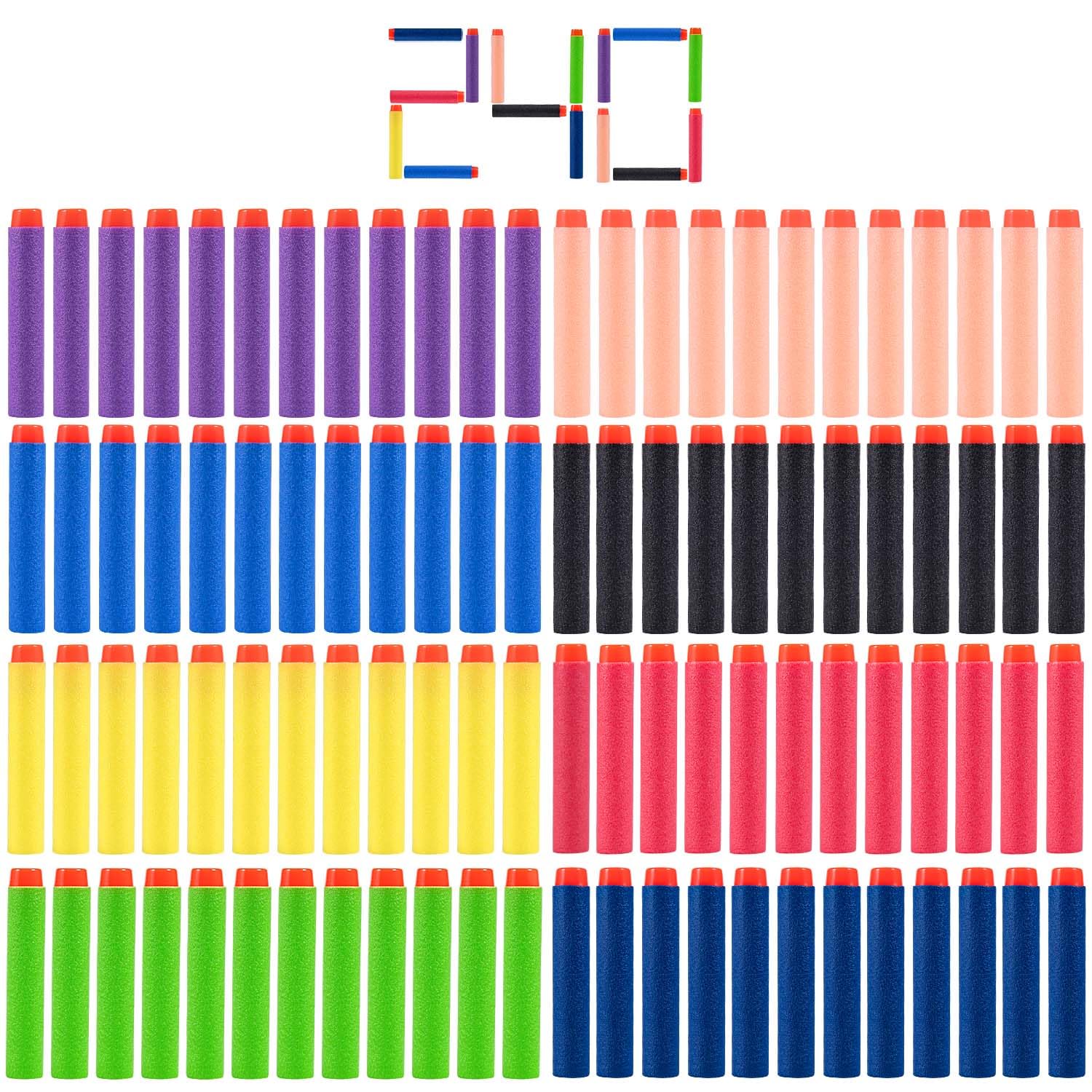 KISEER 240-pcs colorful darts pack for Nerf battles with safe foam bullets