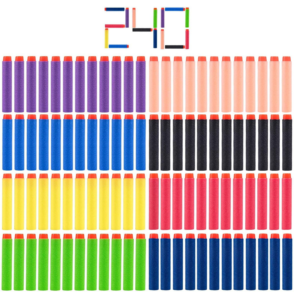 KISEER 240-pcs colorful darts pack for Nerf battles with safe foam bullets
