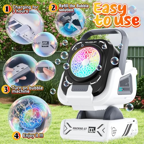 Kiskey bubble machine with seven RGB lights for vibrant party ambience.