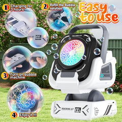 Kiskey bubble machine with seven RGB lights for vibrant party ambience.