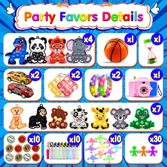 Kiss Monkey 320PCS party favors pack colorful toys perfect for birthday celebrations.