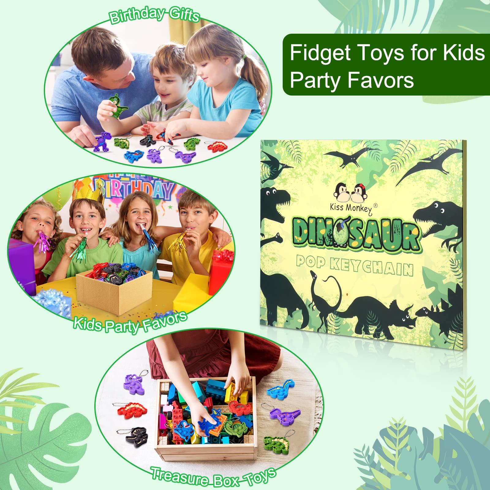 Durable waterproof Kiss Monkey dino pops for on-the-go play.